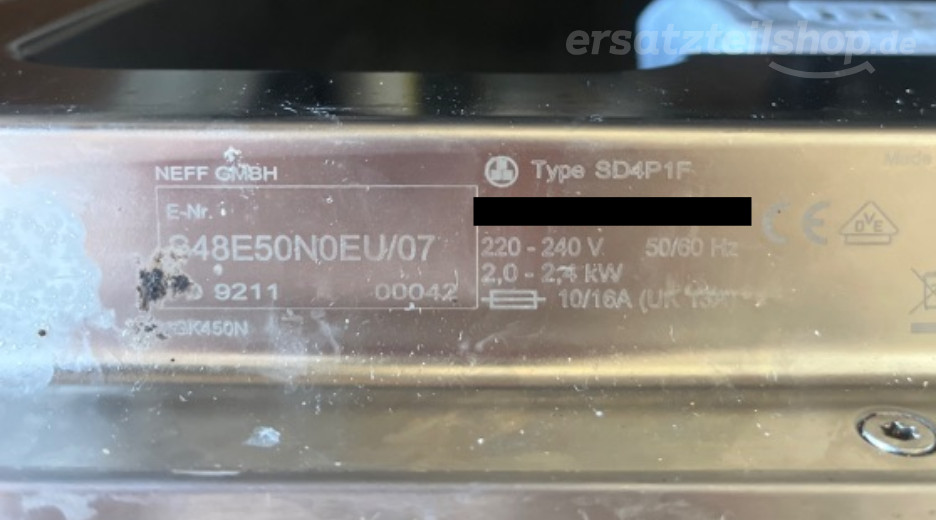 Typenschild Neff S48E50N0EU/07