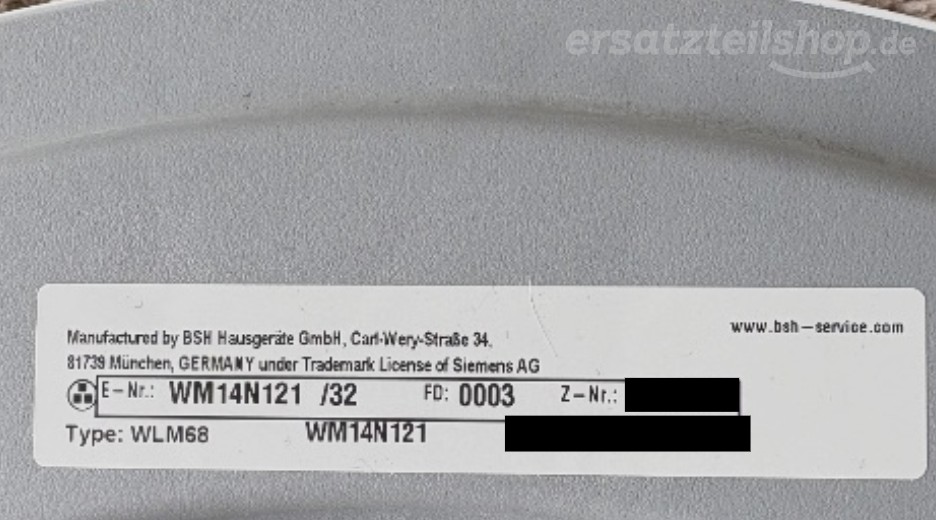 Typenschild Siemens WM14N121/32