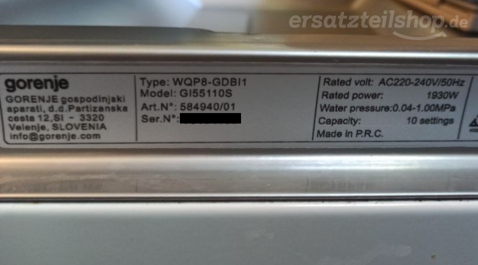 Typenschild Gorenje GI55110S 584940