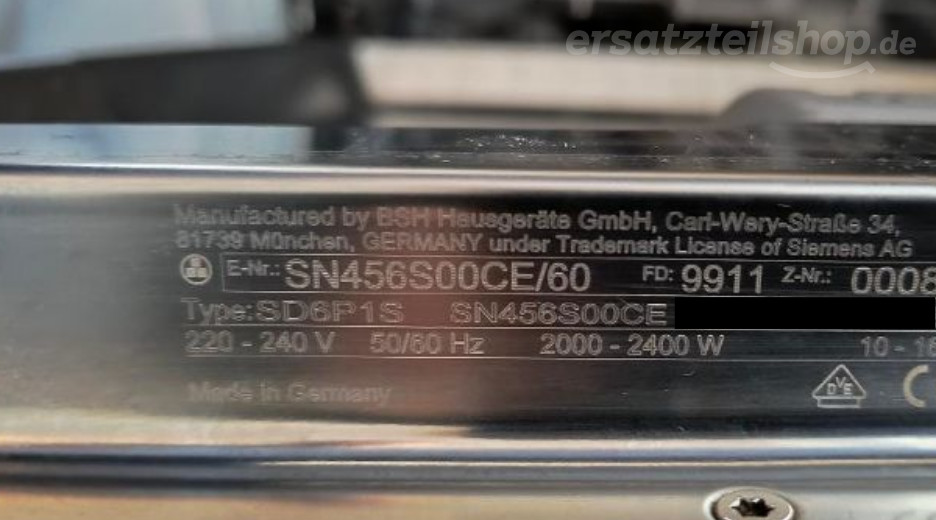 Typenschild Siemens SN456S00CE/60