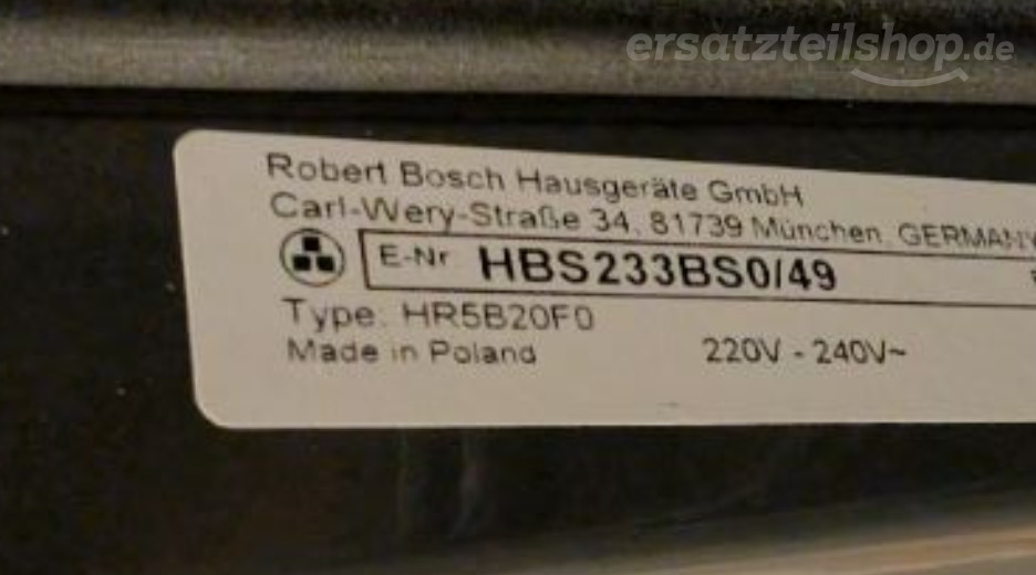 Typenschild Bosch HBS233BS0/49