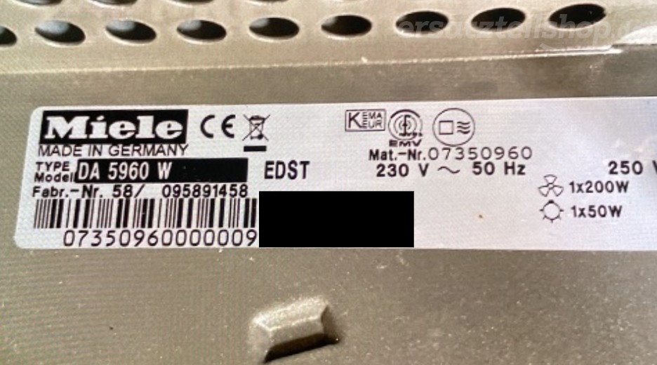 Typenschild Miele DA 5960 W DA5960W