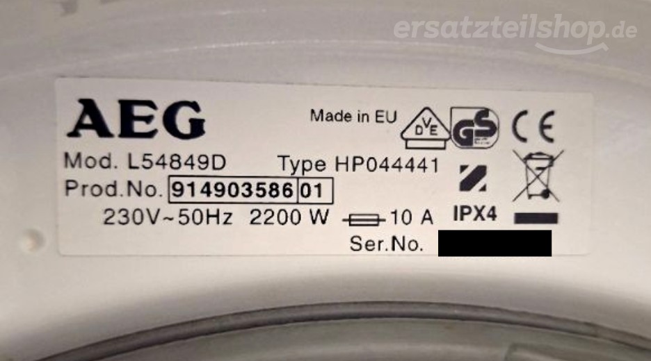 Typenschild AEG L54849D 91490358601