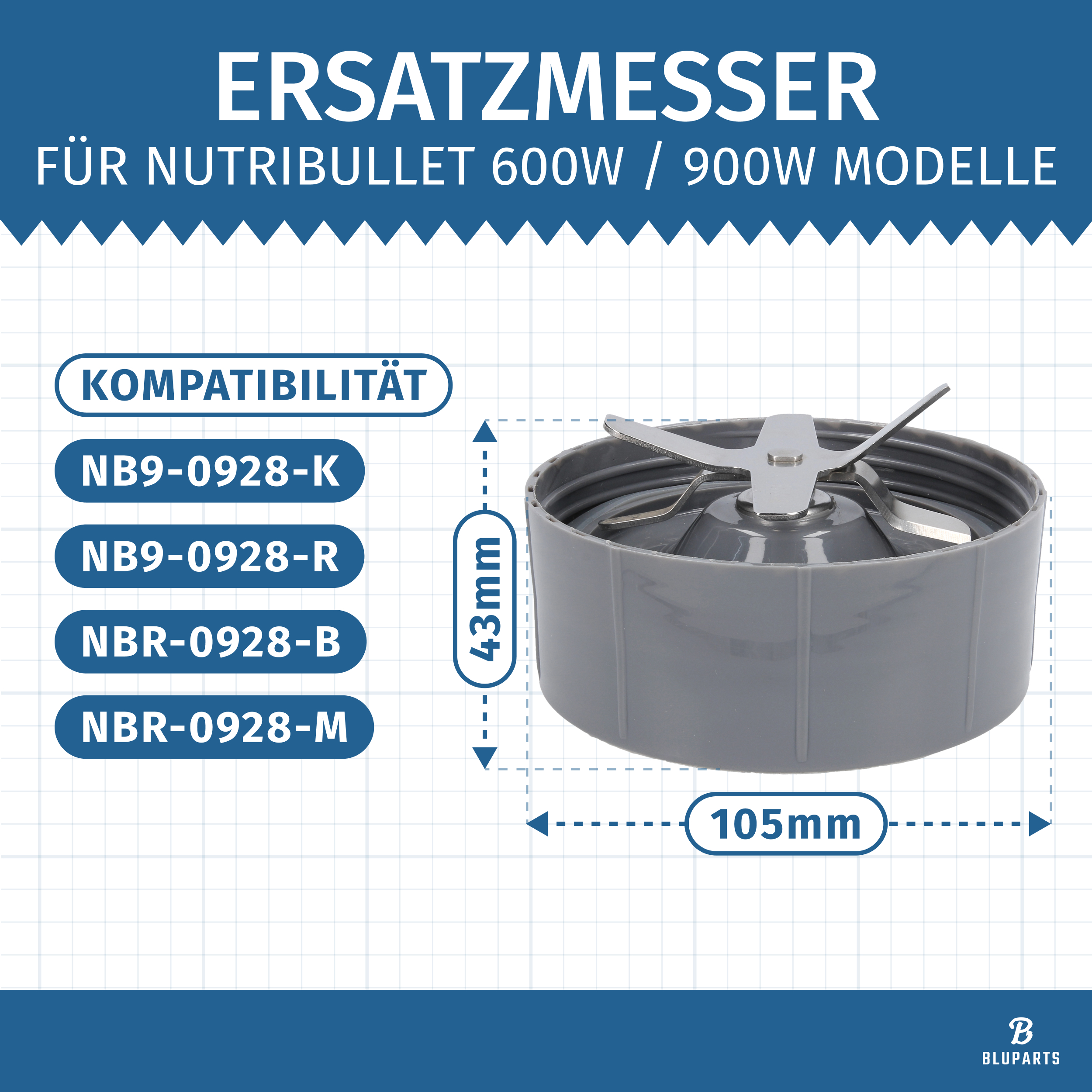 Ersatzmesser Klingenaufsatz für Nutribullet - passend für Nutribullet 600W und 900W wie NB9-0928-K