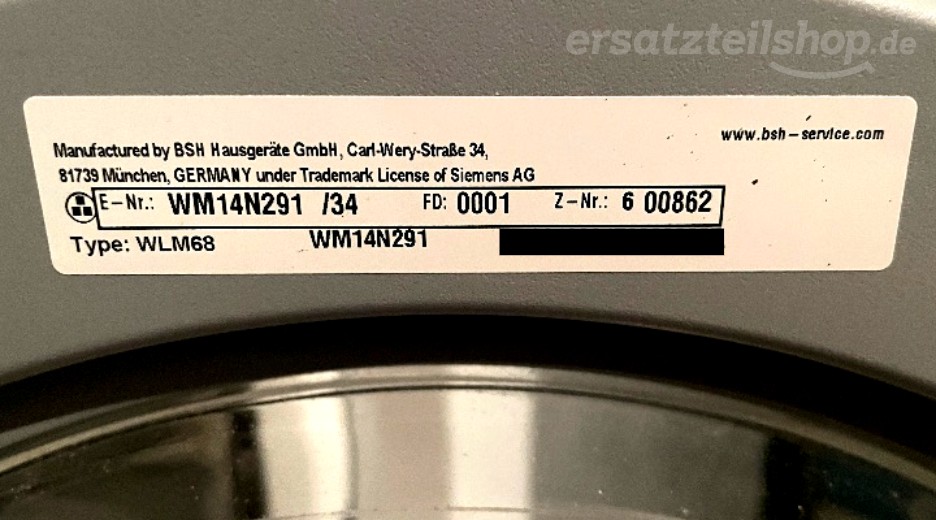 Typenschild Siemens WM14N291/34