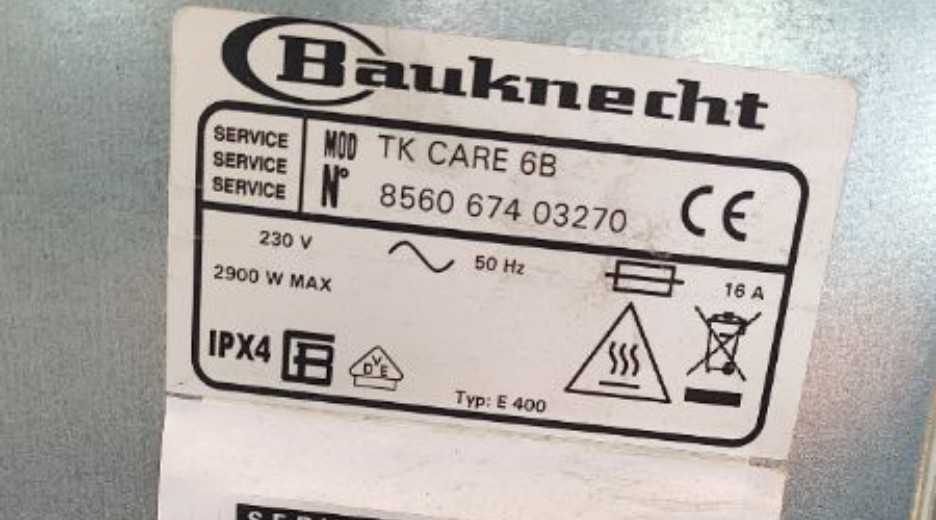 Typenschild Bauknecht TK Care 6B 856067403270