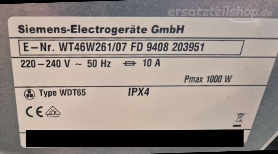 Typenschild Siemens WT46W261/07