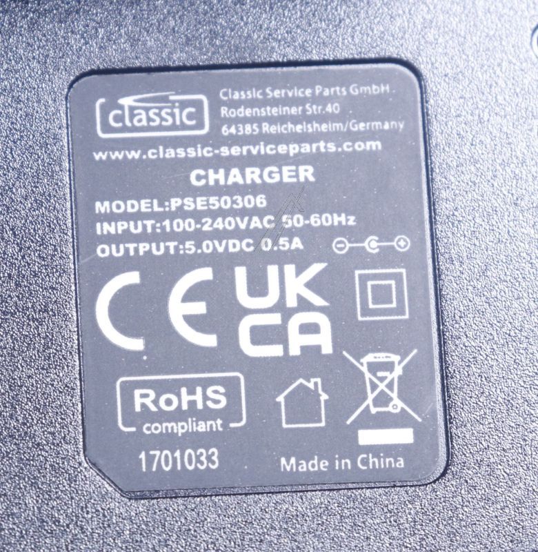 Ladegerät für Waschmaschine Classic PSE50306EU 3,5mm-Stecker