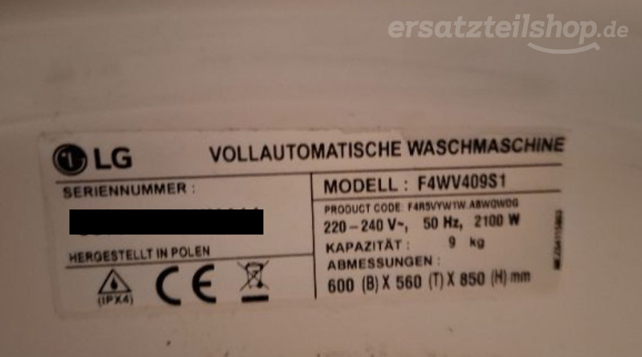 Typenschild LG F4WV409S1