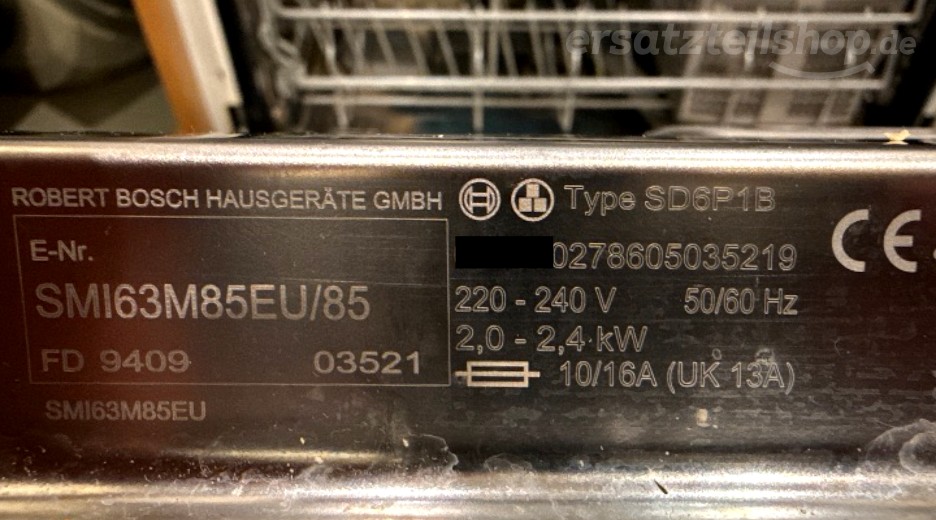 Typenschild Bosch SMI63M85EU/85