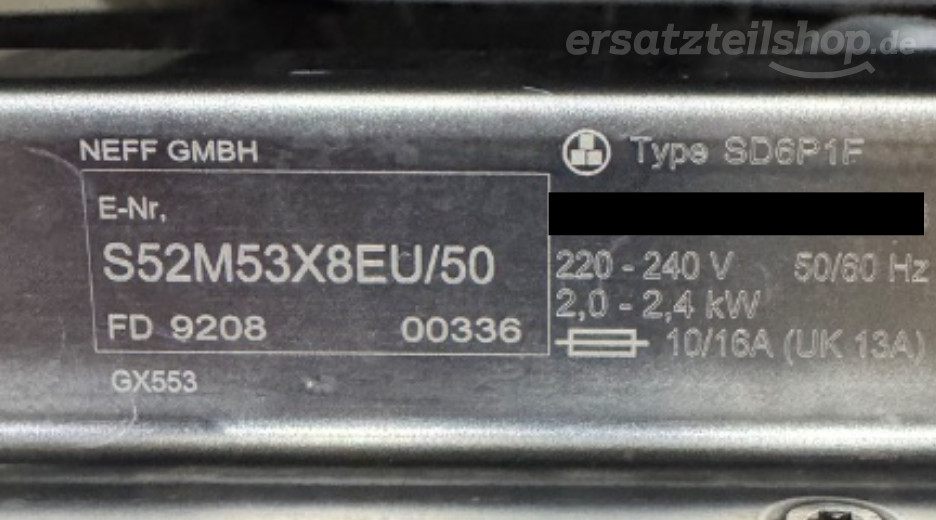 Typenschild Neff S52M53X8EU/50