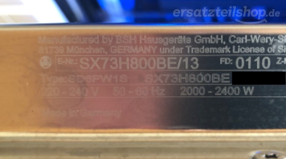 Typenschild Siemens SX73H800BE/13