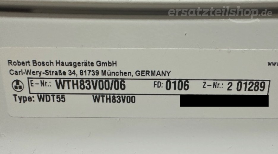 Typenschild Bosch WTH83V00/06