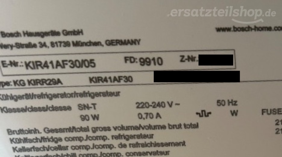Typenschild Bosch KIR41AF30/05