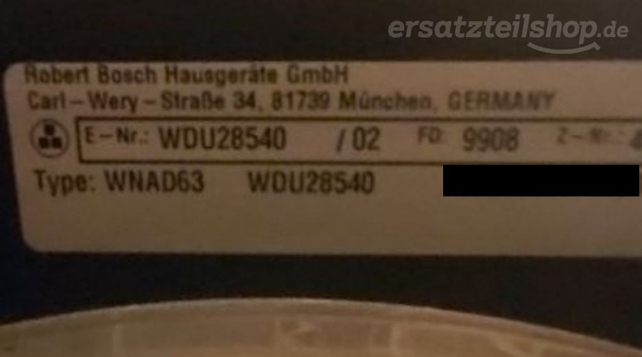 Typenschild Bosch WDU28540/02