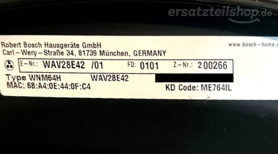 Typenschild Bosch WAV28E42/01