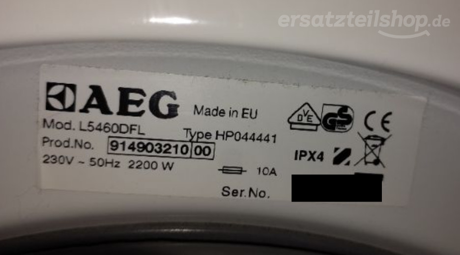 Typenschild AEG L5460DFL 91490321000