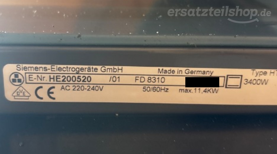 Typenschild Siemens HE200520/01