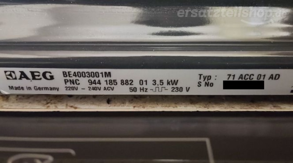 Typenschild AEG BE4003001M 94418588201