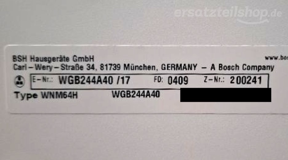 Typenschild Bosch WGB244A40/17