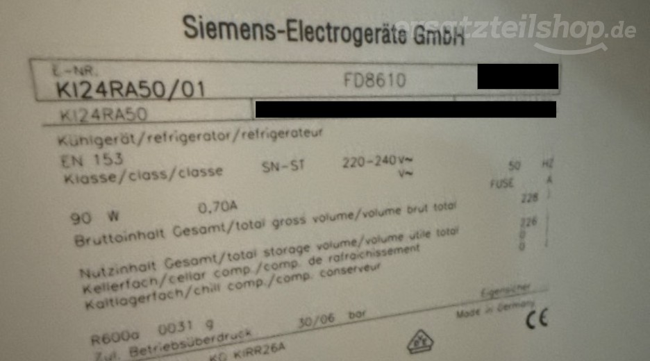Typenschild Siemens KI24RA50/01