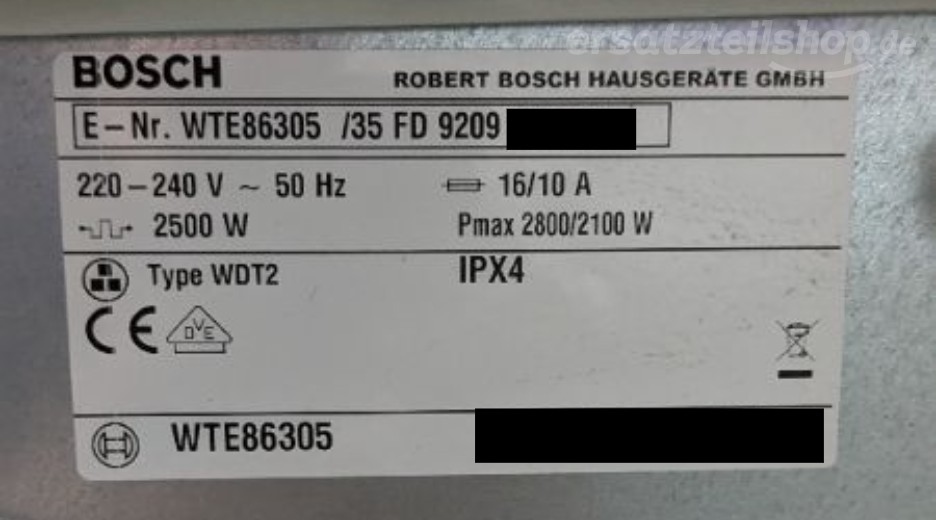 Typenschild Bosch WTE86305/35