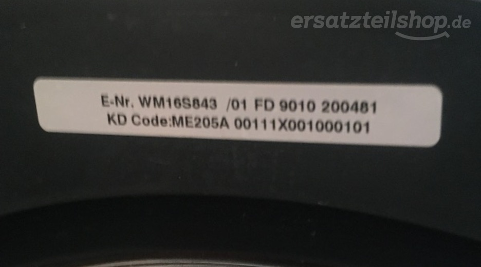 Typenschild Siemens WM16S843/01