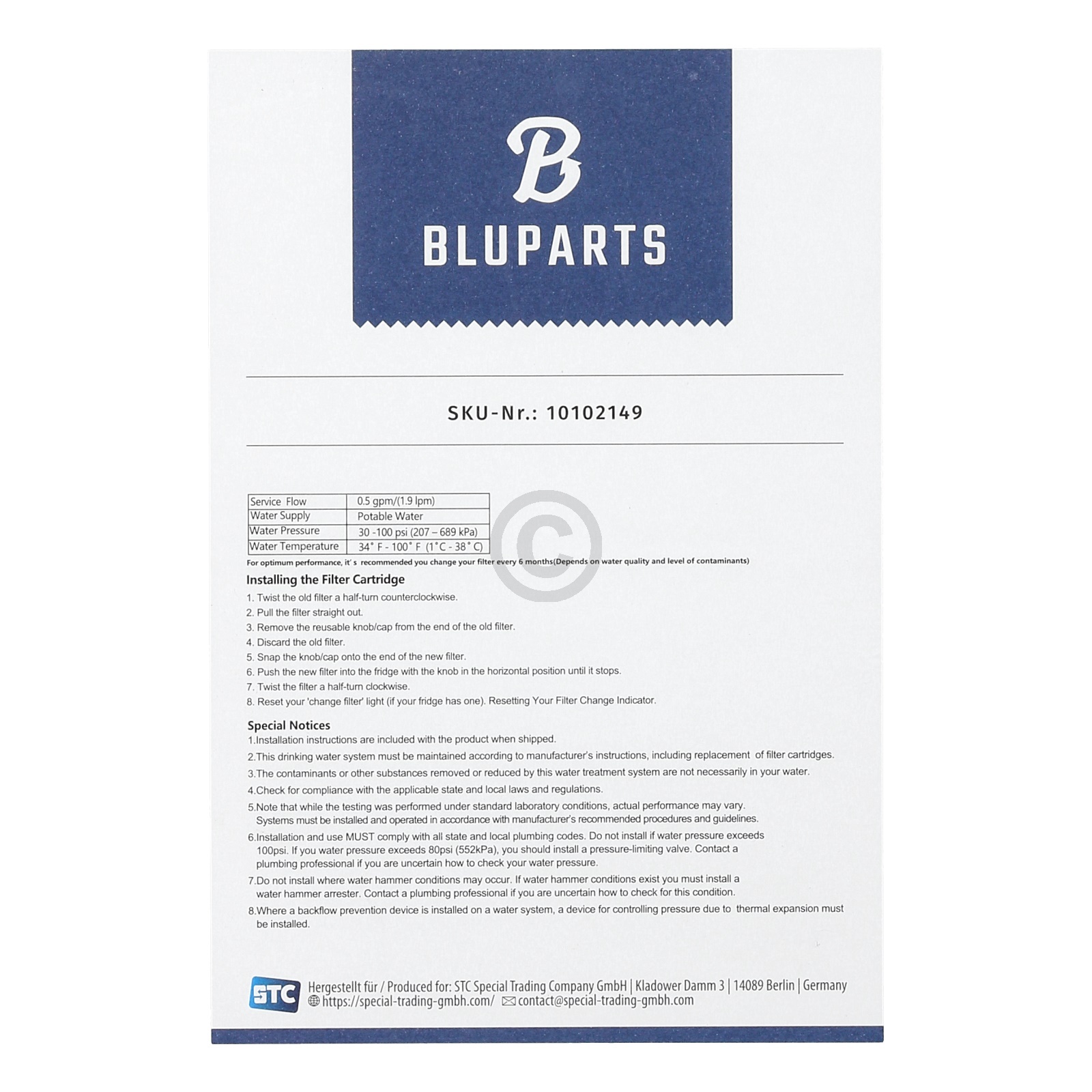 Wasserfilter passend für Bosch 11034151 BLUPARTS in Kühlschrank 10102149