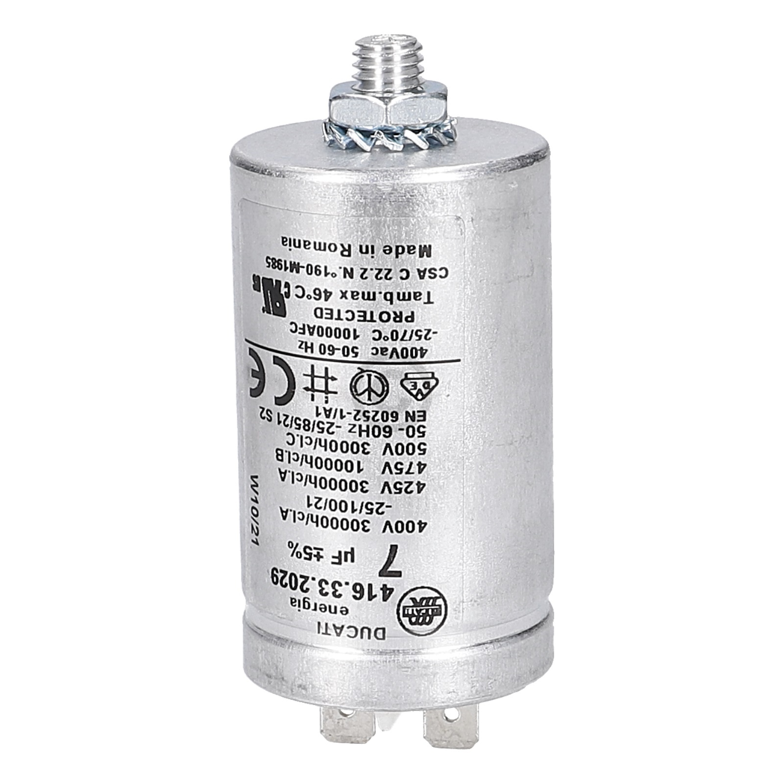 Kondensator 7µF wie Indesit C00279233 mit Steckfahnen für Trockner 416.33.2029