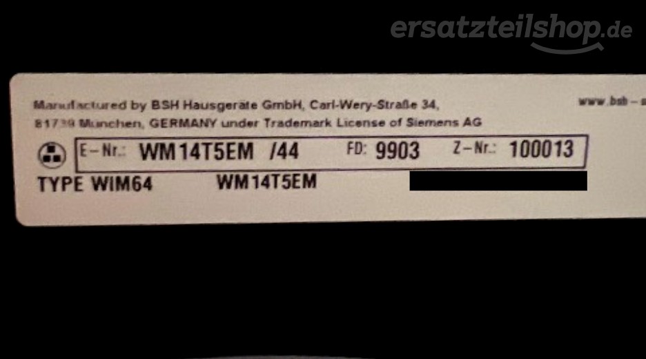 Typenschild Siemens WM14T5EM/44