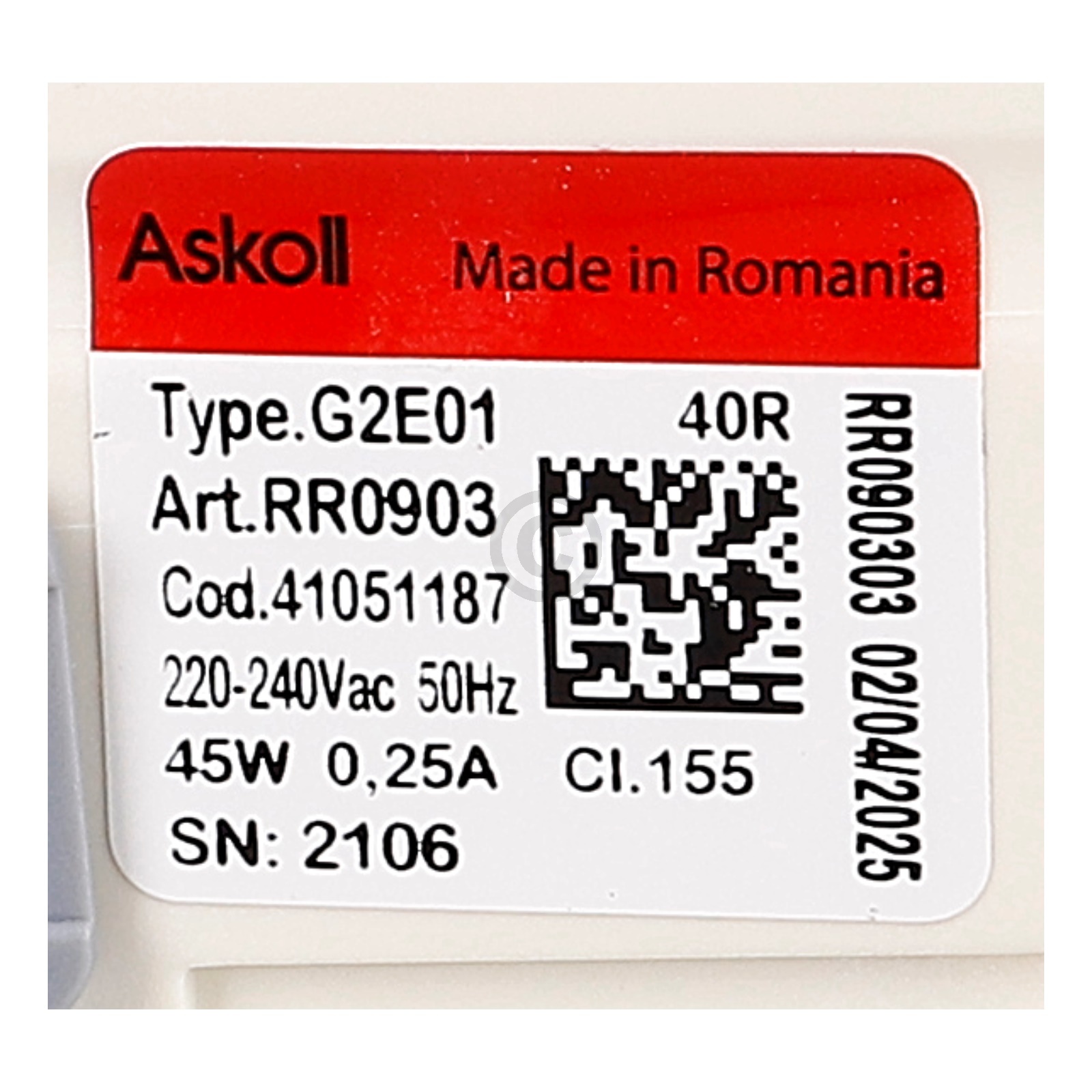 Laugenpumpe für Geschirrspüler Candy 41051187 G2e01 Askoll RR0903