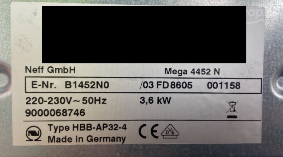 Typenschild Neff Mega 4452 N B1452N0/03