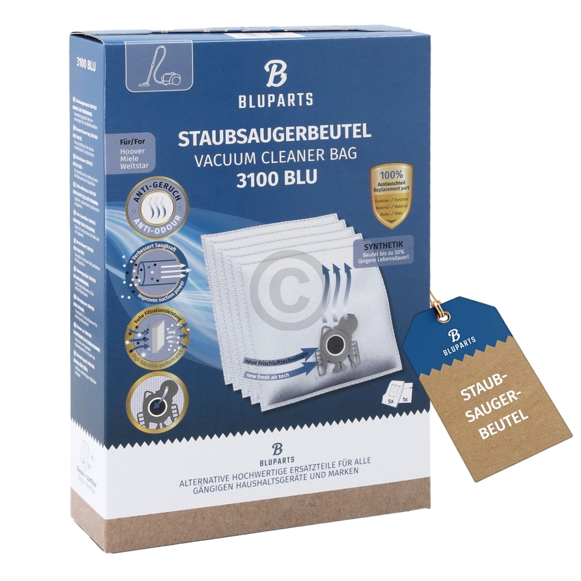 Filterbeutel passend für Miele 9917710 Typ FJM für Bodenstaubsauger 5Stk + Vorfilter