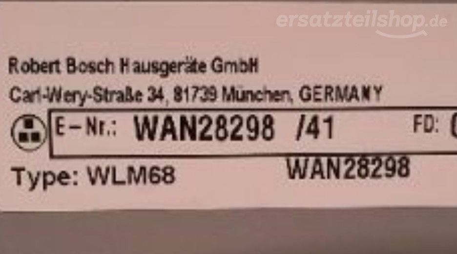 Typenschild Bosch KR31038W KRT WAN28298/41