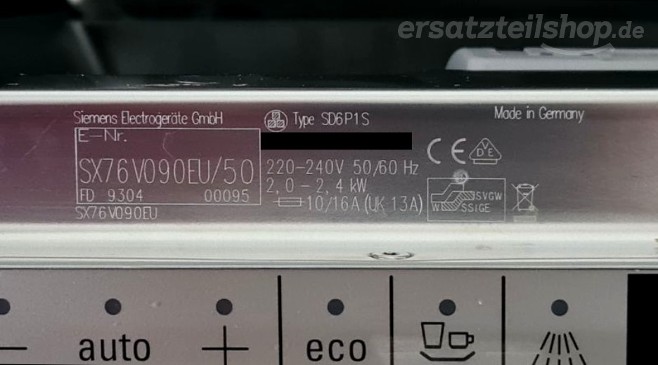 Typenschild Siemens SX76V090EU/50