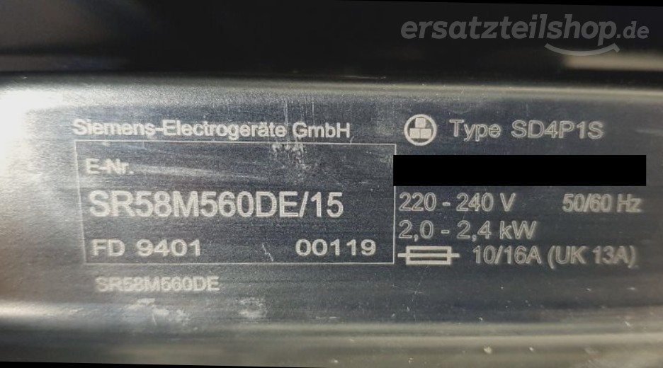Typenschild Siemens SR58M560DE/15