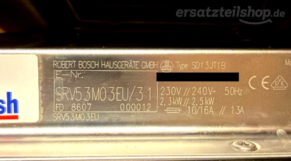 Typenschild Bosch SRV53M03EU/31