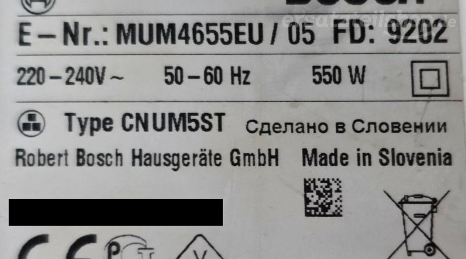 Typenschild Bosch MUM4655EU/05