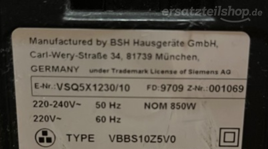 Typenschild Siemens VSQ5X1230/10