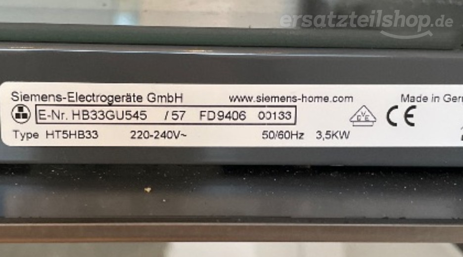 Typenschild Siemens HB33GU545/01