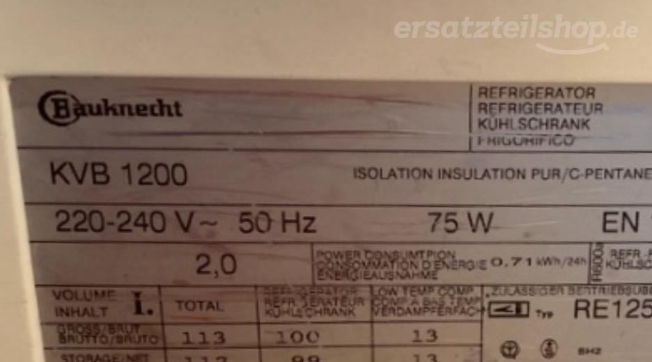 Typenschild Bauknecht KVB 1200 855055901000
