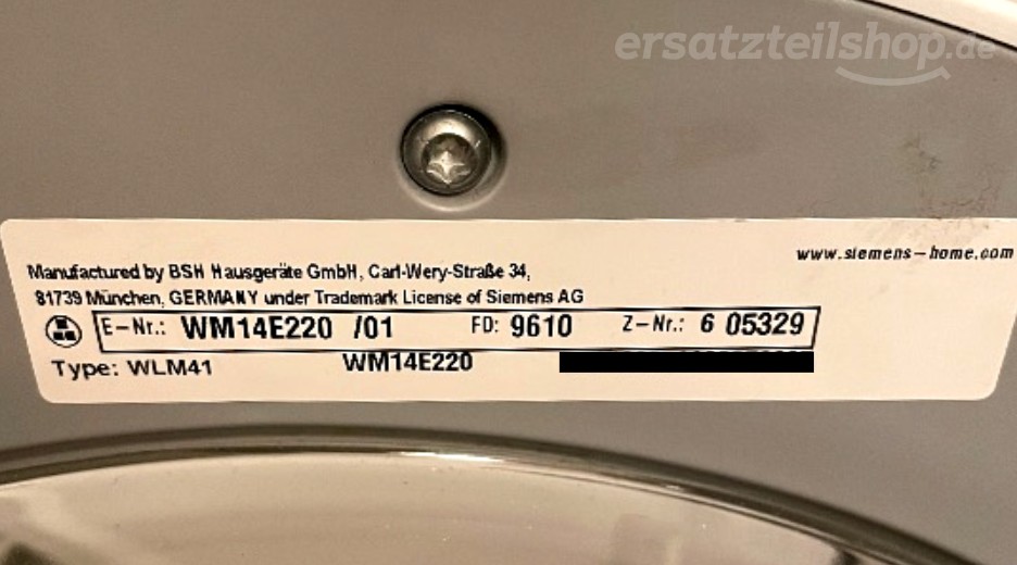 Typenschild Siemens WM14E220/01