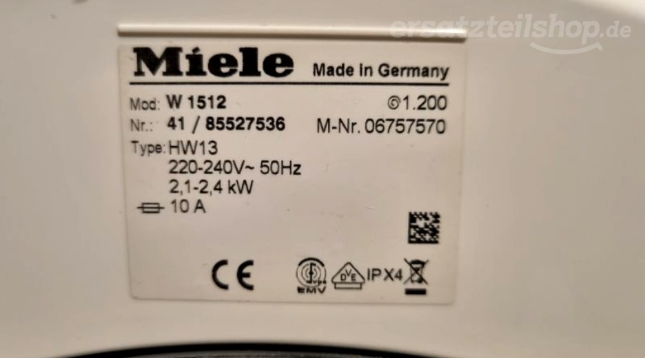 Typenschild Miele W 1512 W1512