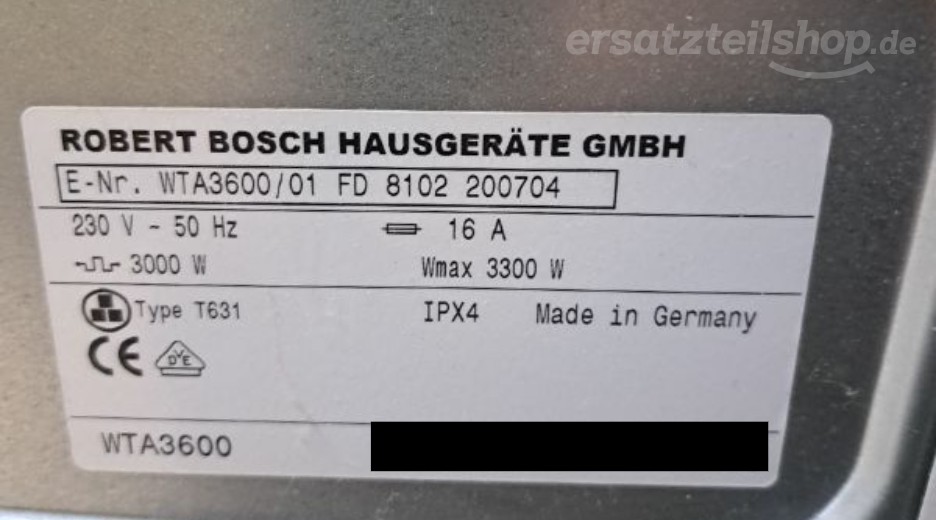 Typenschild Bosch WTA 3600 WTA3600/01