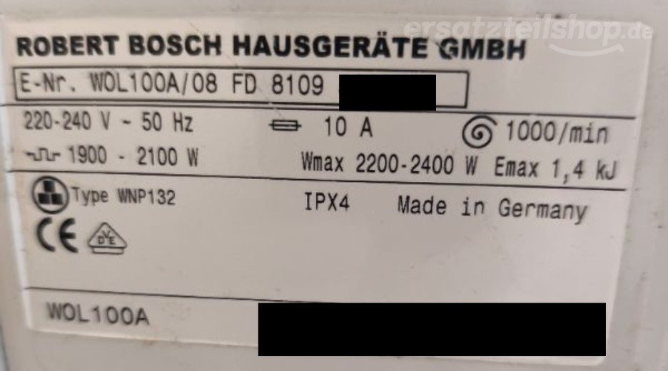 Typenschild Bosch Exclusiv WOL 100 A WOL100A/08