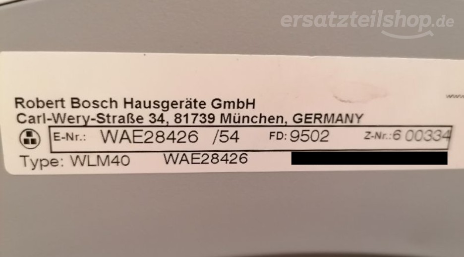 Typenschild Bosch WAE28426/54