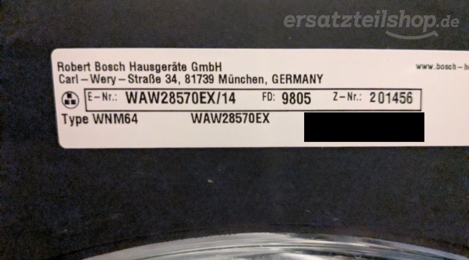 Typenschild Bosch WAW28570EX/14