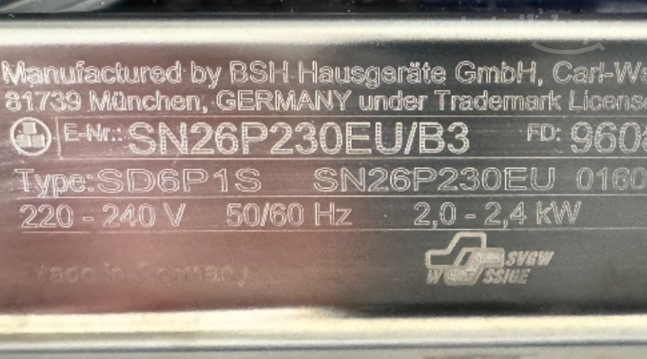 Typenschild Siemens SN26P230EU/B3