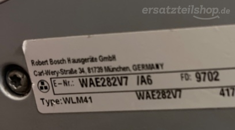 Typenschild Bosch  WAE282V7/A6