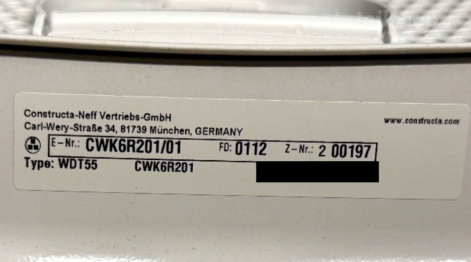 Typenschild Constructa CWK6R201/01